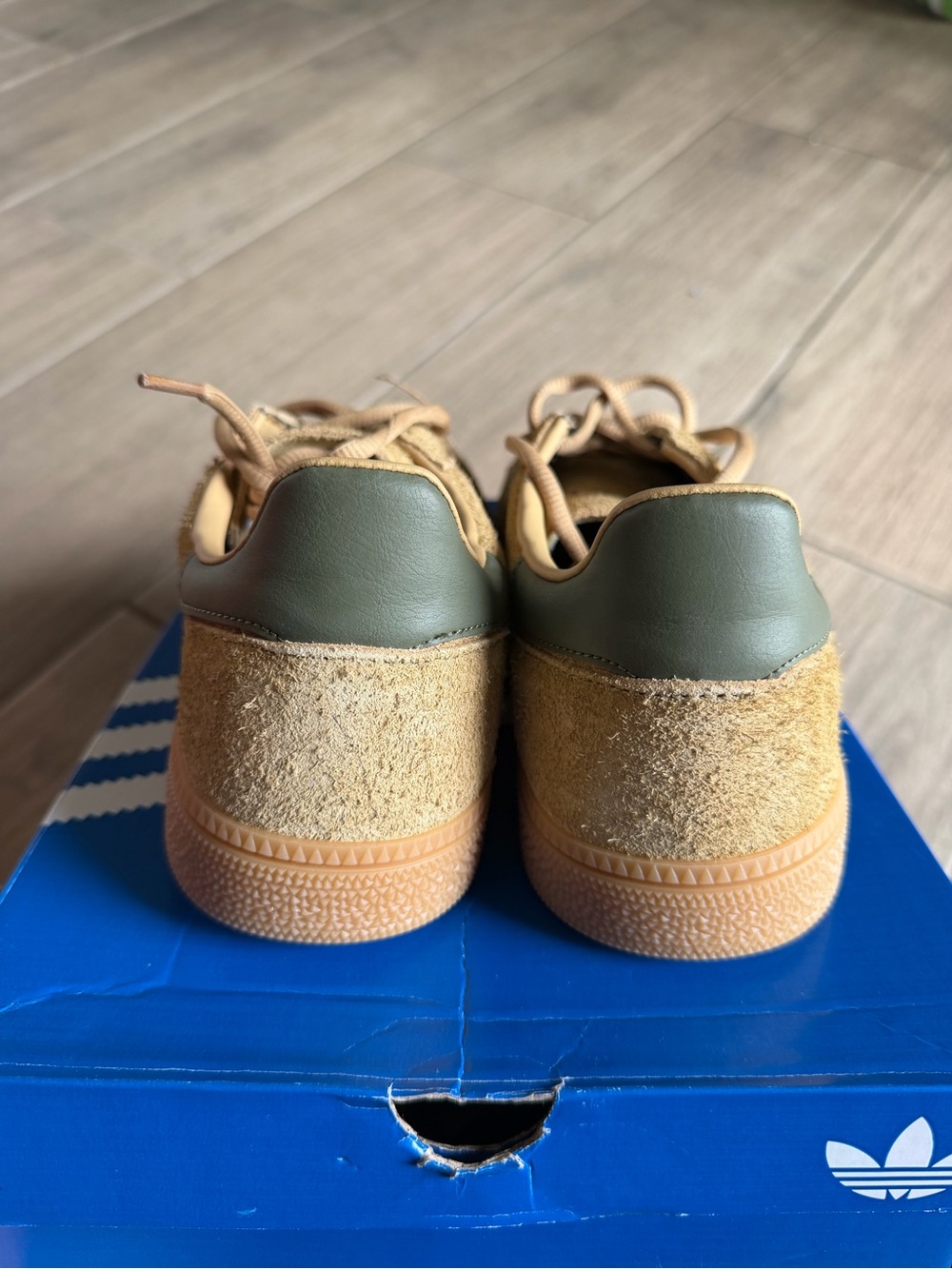 adidas Handball Spezial Sneakers in Tan with Green Stripes - Picture 6 of 7